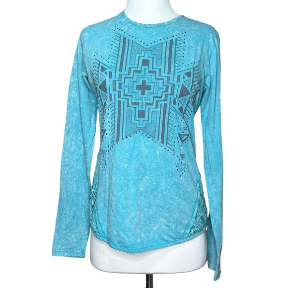 Cowboy Legend Teal Blue Long Sleeve Tee Size Medium - Picture 1 of 6